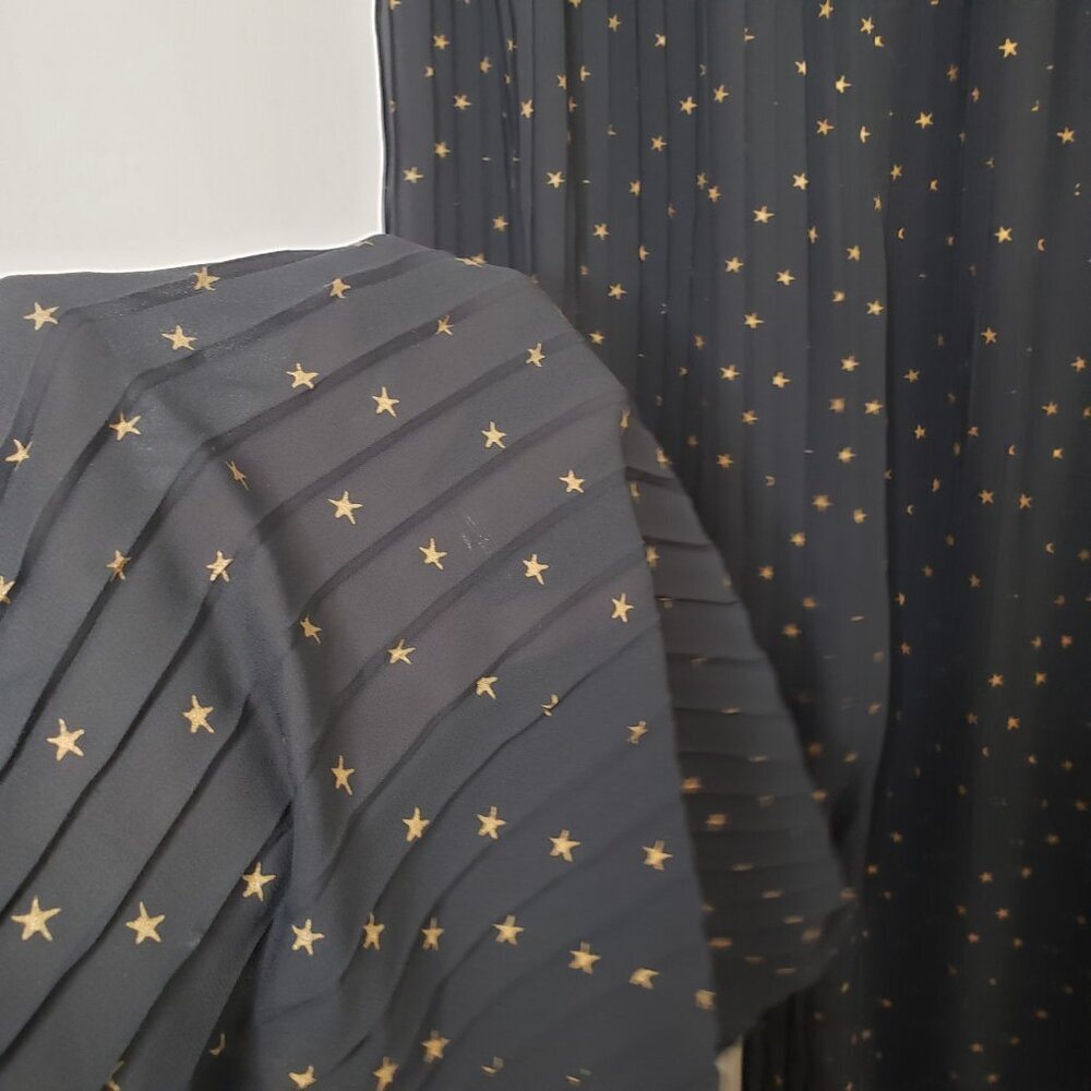 Sheer Wide Pleated Leg Pants Pull On Stars Black Gold Size Medium - Picture 4 of 13